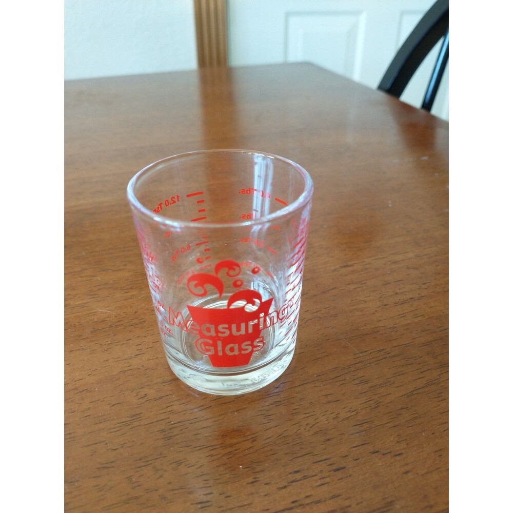 Vintage 2 oz Measuring Glass Red Graphics Tsp Tbsp Oz Ml Mini Glass Jigger